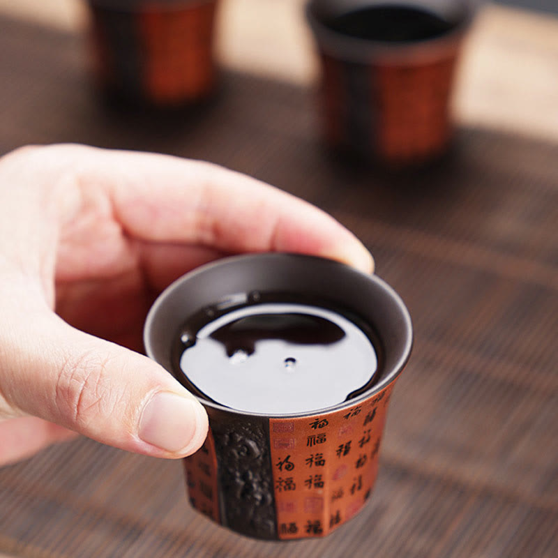Buddha Stones Small Fu Character Purple Clay Ceramic Teacup Kung Fu Tea Cup 50ml - image 6