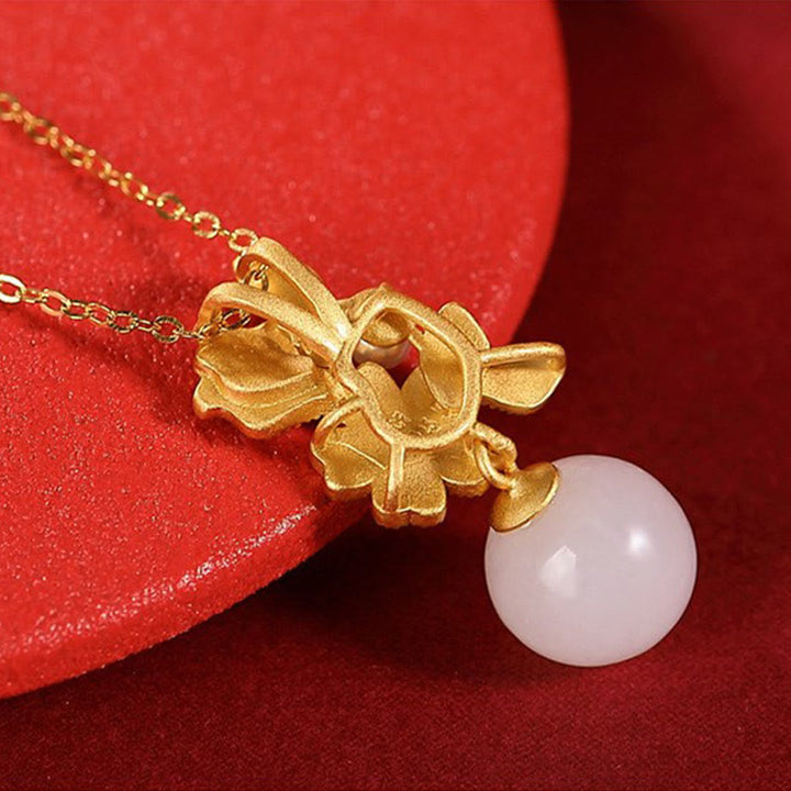 Buddha Stones White Jade 925 Sterling Silver Pearl Flower Blessing Necklace Pendant Ring Earrings - image 9