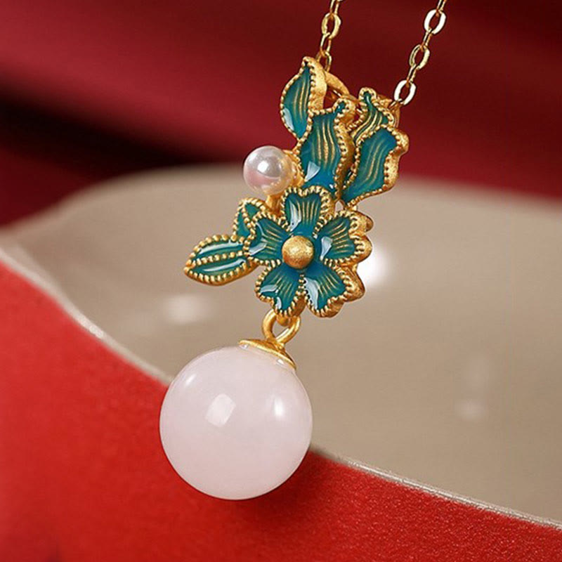 Buddha Stones White Jade 925 Sterling Silver Pearl Flower Blessing Necklace Pendant Ring Earrings - image 8