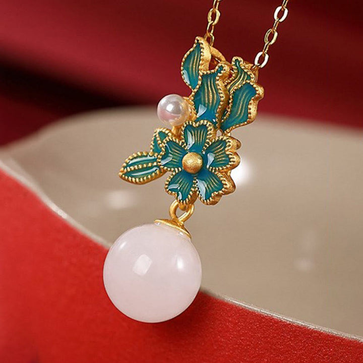 Buddha Stones White Jade 925 Sterling Silver Pearl Flower Blessing Necklace Pendant Ring Earrings - image 8