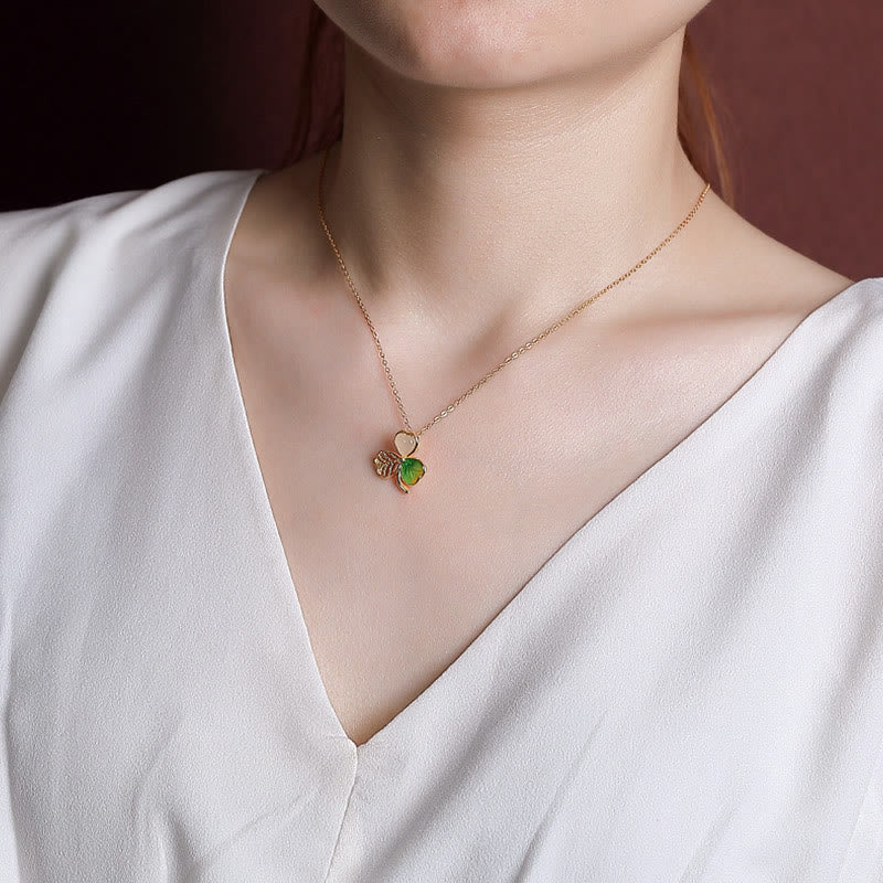 Buddha Stones 925 Sterling Silver Plated Gold Hetian Jade Luck Shamrock Clover Necklace Pendant Earrings - image 3