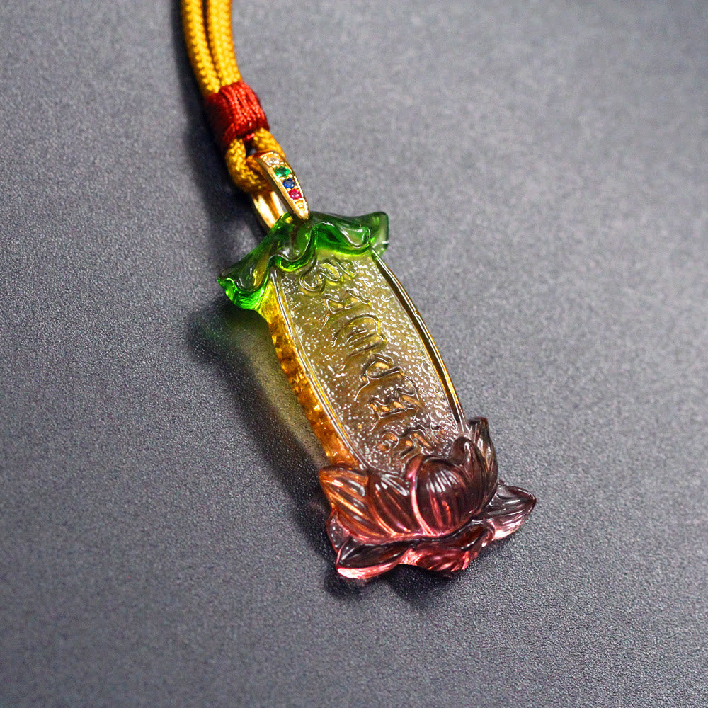 Buddha Stones Buddha Liuli Lotus Six Character Om Mani Padme Hum Peace Necklace - Six Character Card (Necklace Length: 45cm) - image 0