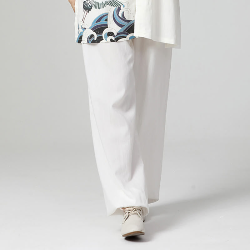 Buddha Stones White Crane Sea Cotton Linen Meditation Prayer Spiritual Zen Tai Chi Qigong Practice Clothing Set - White Pants - US8-10，UK/AU12-14，EU40-42 (2XL) - image 14