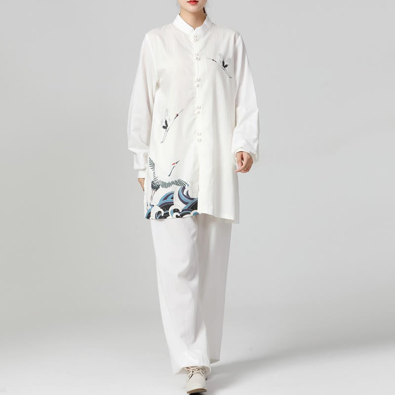 Buddha Stones White Crane Sea Cotton Linen Meditation Prayer Spiritual Zen Tai Chi Qigong Practice Clothing Set - image 2