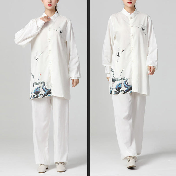Buddha Stones White Crane Sea Cotton Linen Meditation Prayer Spiritual Zen Tai Chi Qigong Practice Clothing Set - image 3