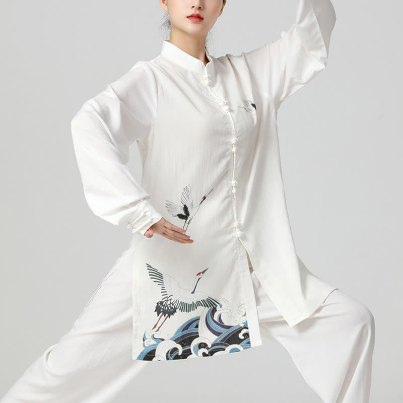 Buddha Stones White Crane Sea Cotton Linen Meditation Prayer Spiritual Zen Tai Chi Qigong Practice Clothing Set - image 1