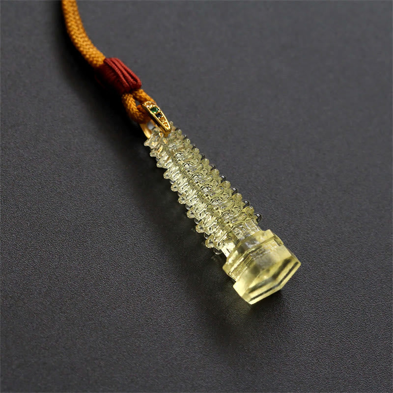 Buddha Stones Liuli Ancient Pagoda Wisdom Necklace - Yellow(Necklace Length: 45cm) - image 2