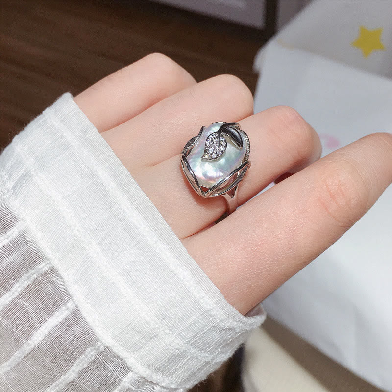 Buddha Stones Pearl Copper Plated Gold Flower Happiness Wealth Ring - image 14