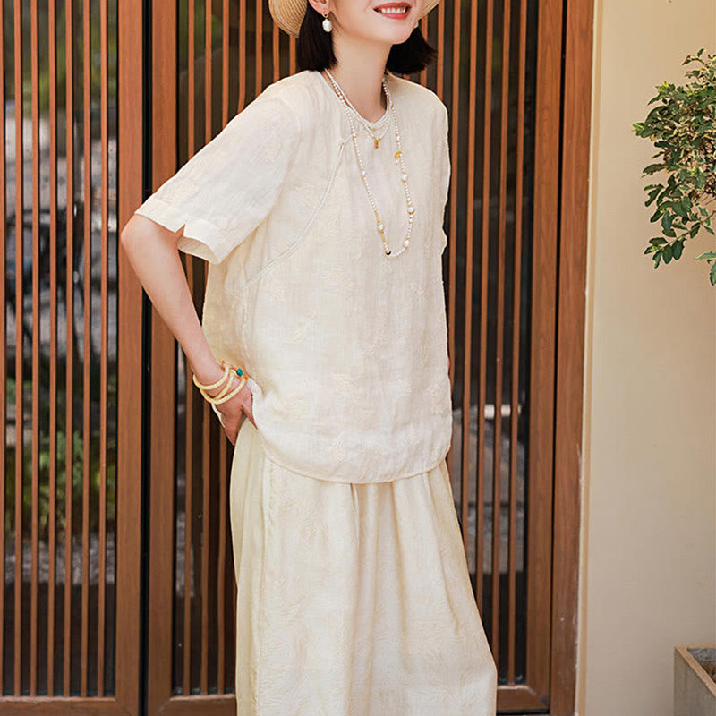 Buddha Stones Ramie Linen Loose Blouse Short Sleeve Shirt Chinese Style Top - image 15