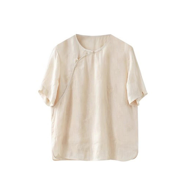 Buddha Stones Ramie Linen Loose Blouse Short Sleeve Shirt Chinese Style Top - image 17