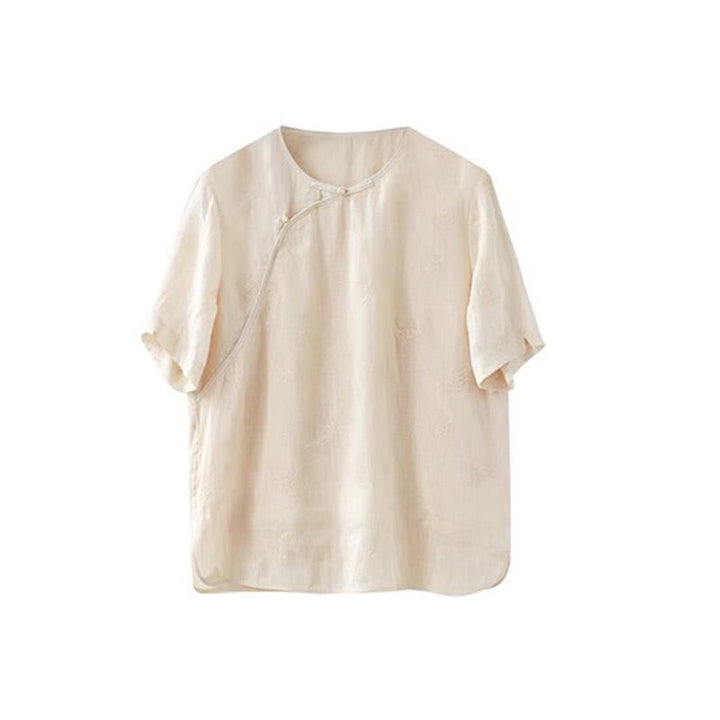 Buddha Stones Ramie Linen Loose Blouse Short Sleeve Shirt Chinese Style Top - image 17