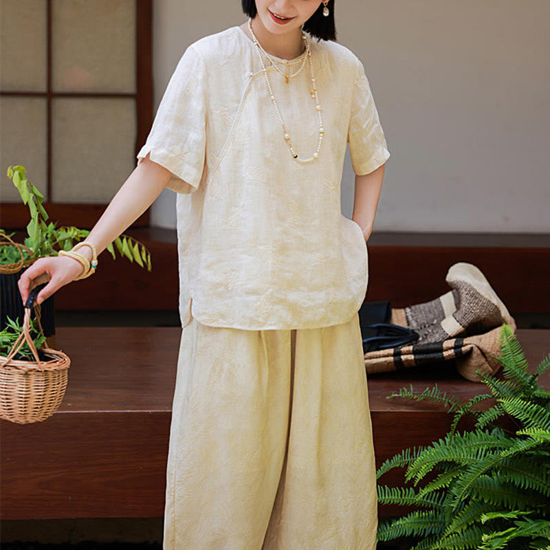 Buddha Stones Ramie Linen Loose Blouse Short Sleeve Shirt Chinese Style Top - image 8