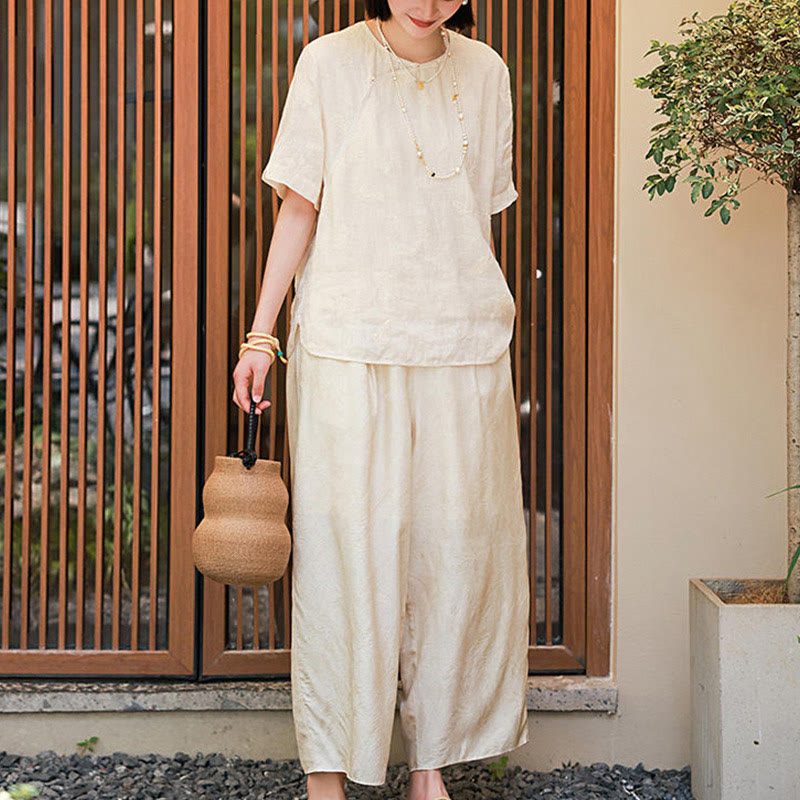 Buddha Stones Ramie Linen Loose Blouse Short Sleeve Shirt Chinese Style Top - image 9