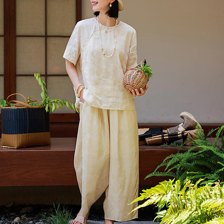 Buddha Stones Ramie Linen Loose Blouse Short Sleeve Shirt Chinese Style Top - image 11