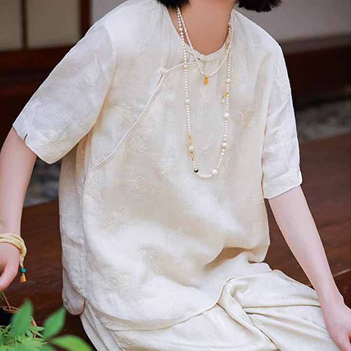 Buddha Stones Ramie Linen Loose Blouse Short Sleeve Shirt Chinese Style Top - image 2