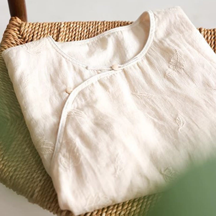 Buddha Stones Ramie Linen Loose Blouse Short Sleeve Shirt Chinese Style Top - image 6