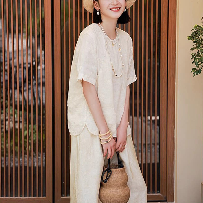 Buddha Stones Ramie Linen Loose Blouse Short Sleeve Shirt Chinese Style Top - image 12