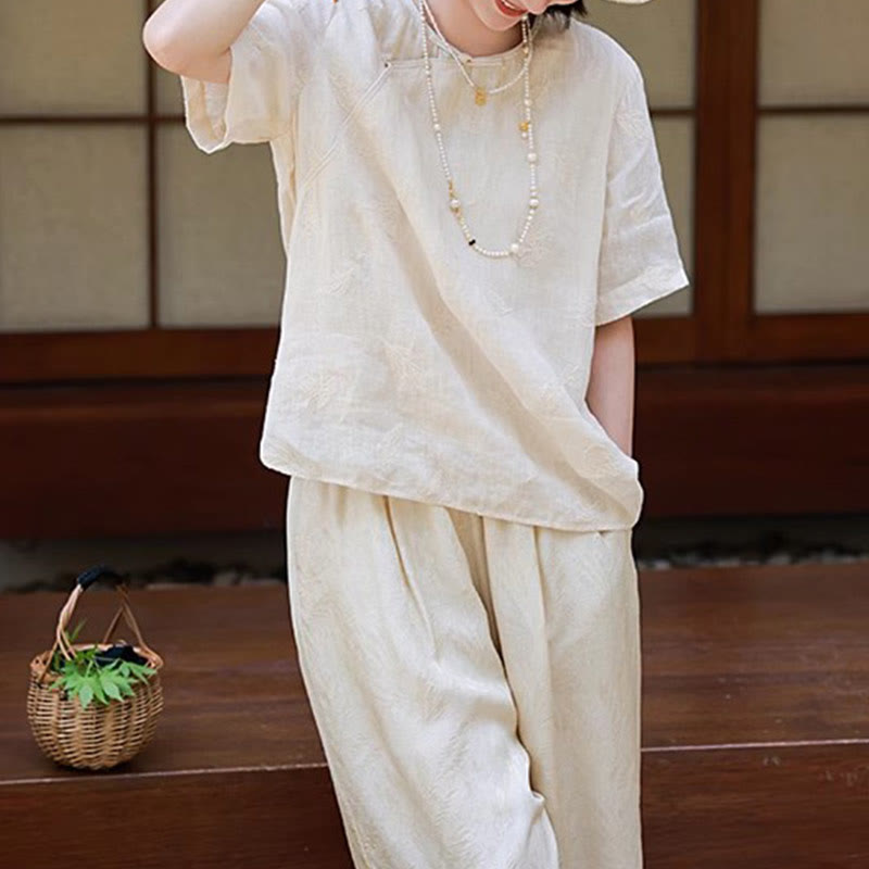 Buddha Stones Ramie Linen Loose Blouse Short Sleeve Shirt Chinese Style Top - image 13