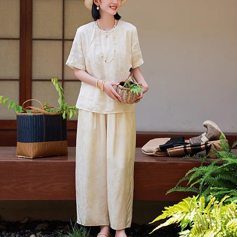 Buddha Stones Ramie Linen Loose Blouse Short Sleeve Shirt Chinese Style Top - image 10