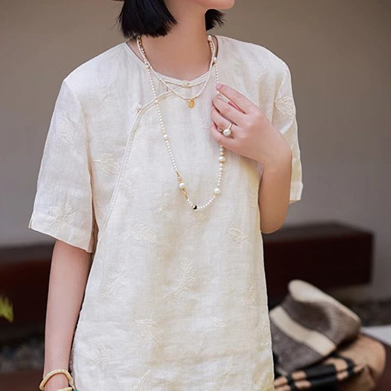 Buddha Stones Ramie Linen Loose Blouse Short Sleeve Shirt Chinese Style Top - image 3