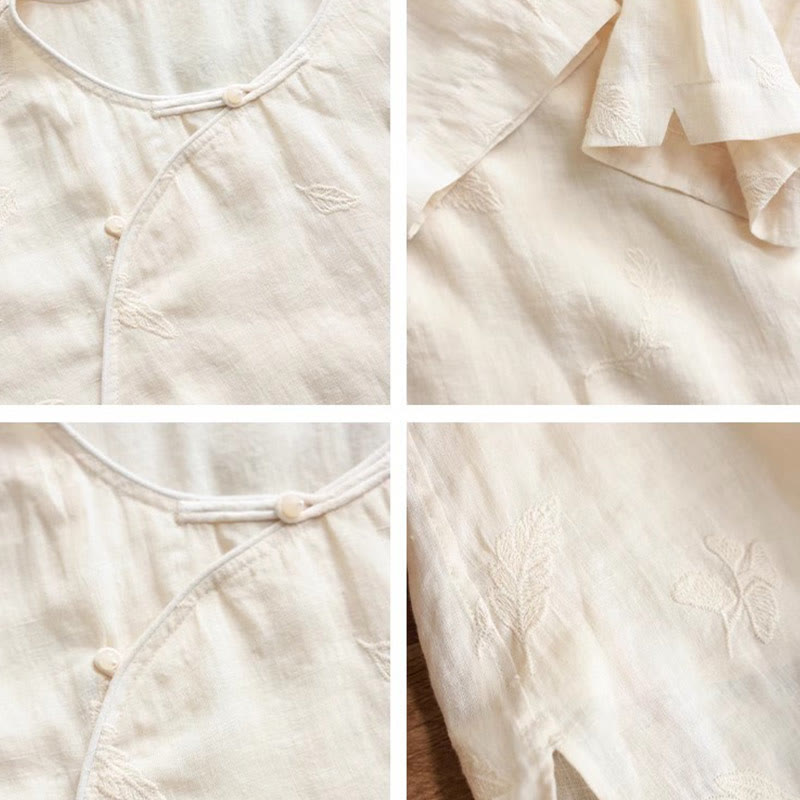 Buddha Stones Ramie Linen Loose Blouse Short Sleeve Shirt Chinese Style Top - image 7