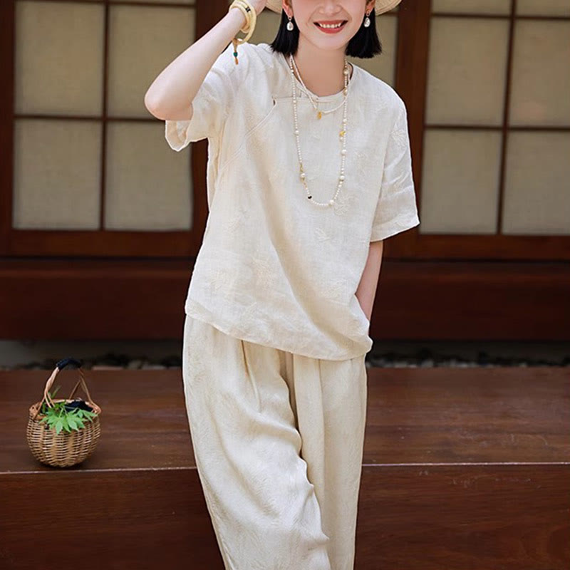 Buddha Stones Ramie Linen Loose Blouse Short Sleeve Shirt Chinese Style Top - image 14