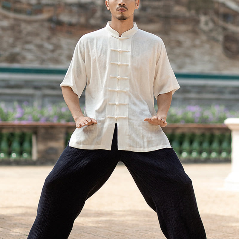 Buddha Stones Solid Color Frog-Button Meditation Prayer Spiritual Zen Tai Chi Qigong Practice Unisex Clothing Set - image 11