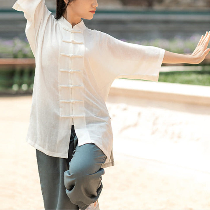 Buddha Stones Solid Color Frog-Button Meditation Prayer Spiritual Zen Tai Chi Qigong Practice Unisex Clothing Set - image 7