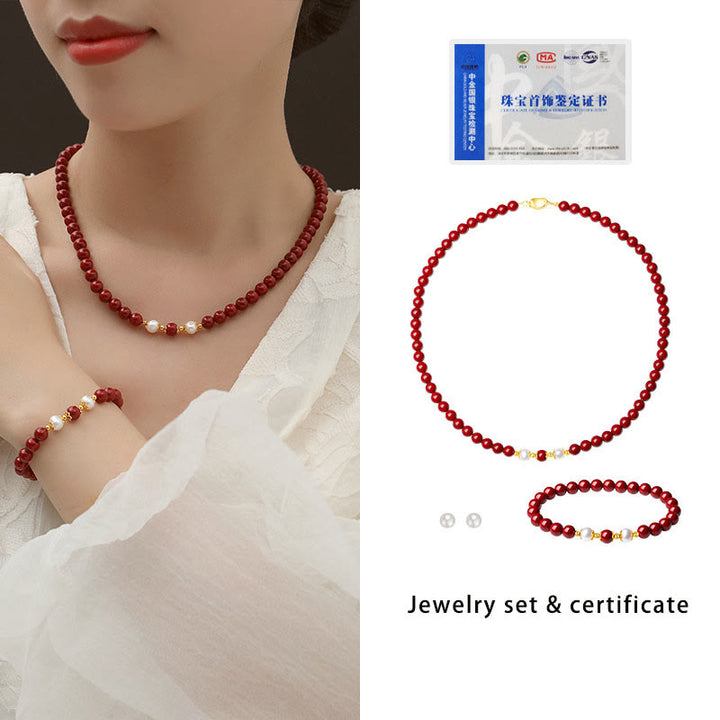 Buddha Stones 925 Sterling Silver Natural Cinnabar Pearl Blessing Necklace Pendant Bracelet Earrings Jewelry Set - image 7
