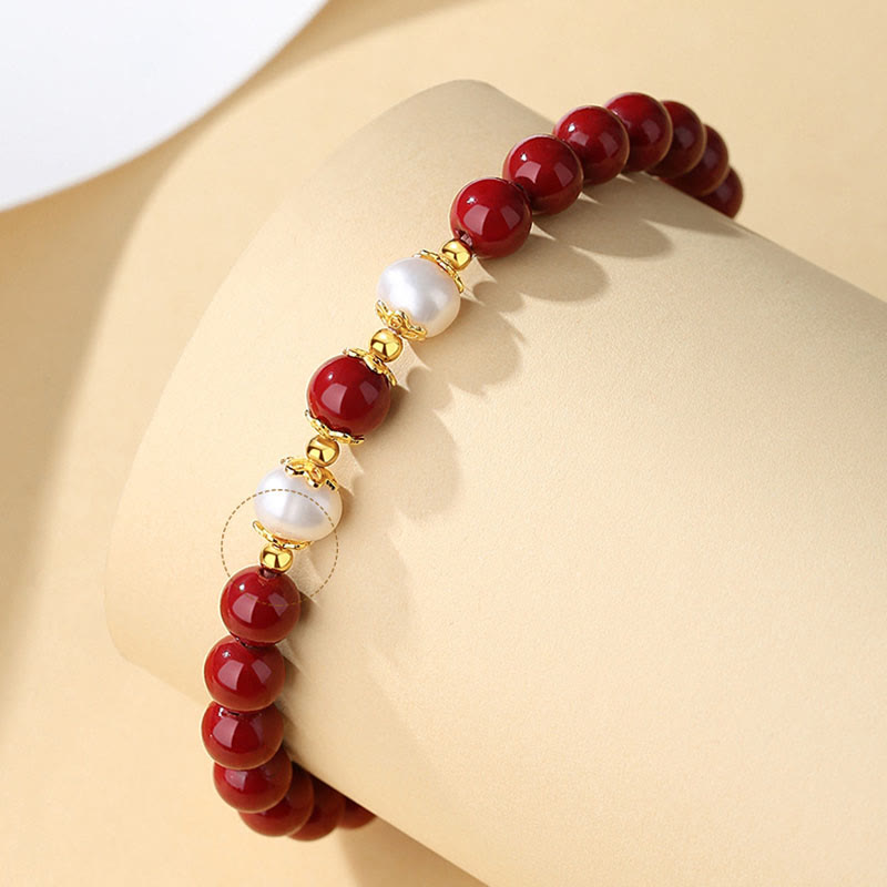 Buddha Stones 925 Sterling Silver Natural Cinnabar Pearl Blessing Necklace Pendant Bracelet Earrings Jewelry Set - image 2