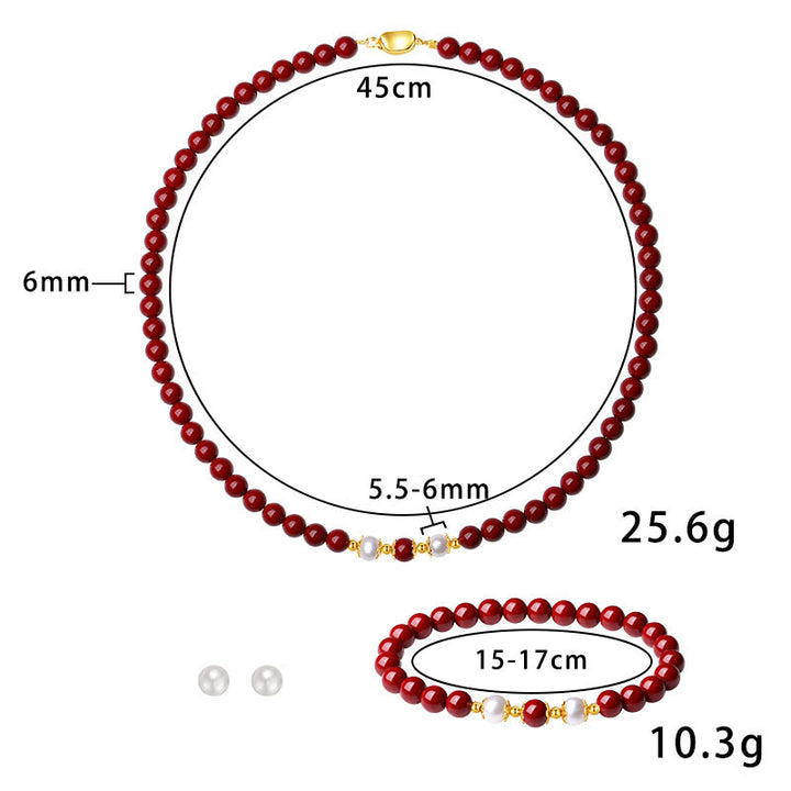 Buddha Stones 925 Sterling Silver Natural Cinnabar Pearl Blessing Necklace Pendant Bracelet Earrings Jewelry Set - image 8