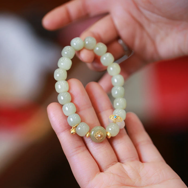 Buddha Stones 925 Sterling Silver Plated Gold Natural Hetian Jade Luck Necklace Pendant Bracelet Set - image 3