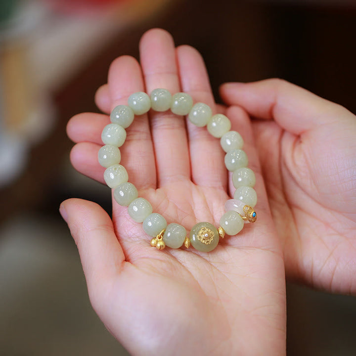 Buddha Stones 925 Sterling Silver Plated Gold Natural Hetian Jade Luck Necklace Pendant Bracelet Set - image 4