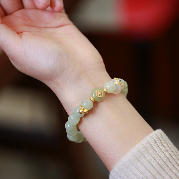 Buddha Stones 925 Sterling Silver Plated Gold Natural Hetian Jade Luck Necklace Pendant Bracelet Set - image 5