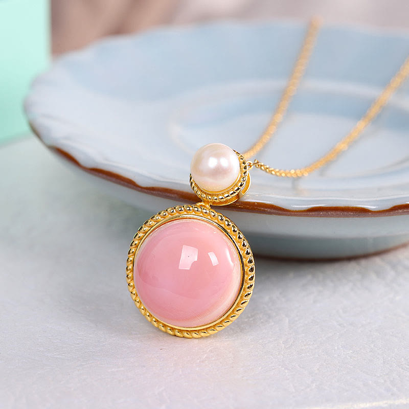 Buddha Stones 925 Sterling Silver Queen Conch Shell Pearl Luck Blessing Earrings Necklace Pendant Jewelry Set - Necklace - image 3