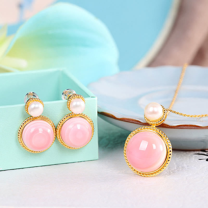 Buddha Stones 925 Sterling Silver Queen Conch Shell Pearl Luck Blessing Earrings Necklace Pendant Jewelry Set - 2Pcs(Necklace&Earrings) - image 0