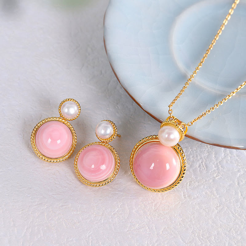 Buddha Stones 925 Sterling Silver Queen Conch Shell Pearl Luck Blessing Earrings Necklace Pendant Jewelry Set - image 1