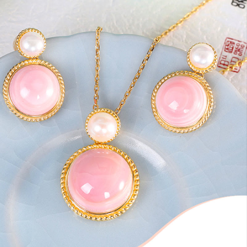 Buddha Stones 925 Sterling Silver Queen Conch Shell Pearl Luck Blessing Earrings Necklace Pendant Jewelry Set - image 2