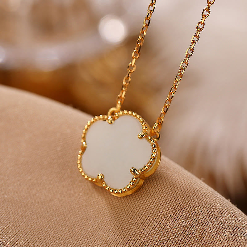 Buddha Stones 925 Sterling Silver Plated Gold Natural Hetian Jade Flower Luck Necklace Pendant Ring Set - Gold Necklace - image 11