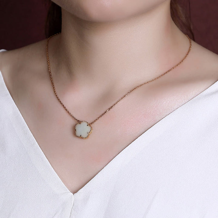 Buddha Stones 925 Sterling Silver Plated Gold Natural Hetian Jade Flower Luck Necklace Pendant Ring Set - image 13