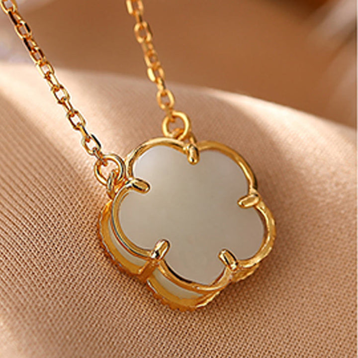 Buddha Stones 925 Sterling Silver Plated Gold Natural Hetian Jade Flower Luck Necklace Pendant Ring Set - image 12
