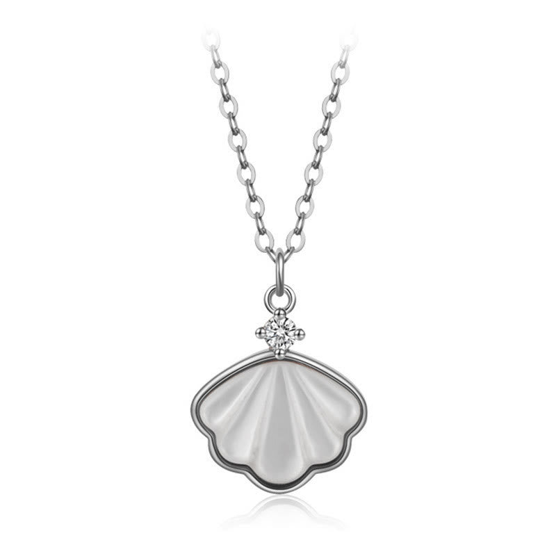 Buddha Stones 925 Sterling Silver Tridacna Stone Shell Blessing Necklace Pendant Bracelet Earrings Jewelry Set - Silver - Necklace - image 8