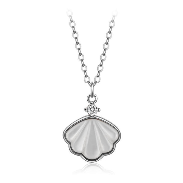 Buddha Stones 925 Sterling Silver Tridacna Stone Shell Blessing Necklace Pendant Bracelet Earrings Jewelry Set - Silver - Necklace - image 8