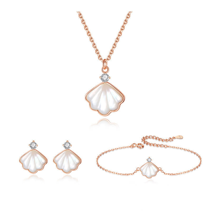 Buddha Stones 925 Sterling Silver Tridacna Stone Shell Blessing Necklace Pendant Bracelet Earrings Jewelry Set - image 1