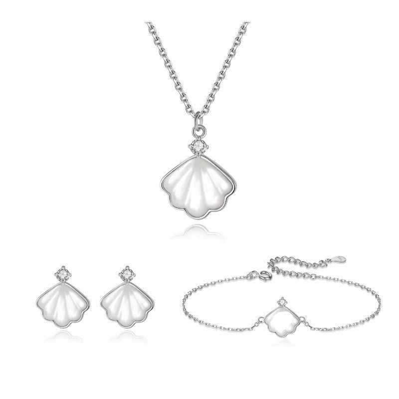 Buddha Stones 925 Sterling Silver Tridacna Stone Shell Blessing Necklace Pendant Bracelet Earrings Jewelry Set - Silver - 3Pcs(Necklace Bracelet&Earrings) - image 7