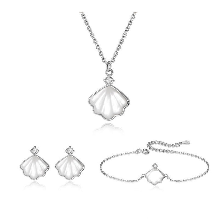 Buddha Stones 925 Sterling Silver Tridacna Stone Shell Blessing Necklace Pendant Bracelet Earrings Jewelry Set - Silver - 3Pcs(Necklace Bracelet&Earrings) - image 7