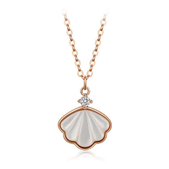 Buddha Stones 925 Sterling Silver Tridacna Stone Shell Blessing Necklace Pendant Bracelet Earrings Jewelry Set - Rose Gold - Necklace - image 3