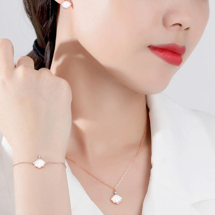 Buddha Stones 925 Sterling Silver Tridacna Stone Shell Blessing Necklace Pendant Bracelet Earrings Jewelry Set - image 2