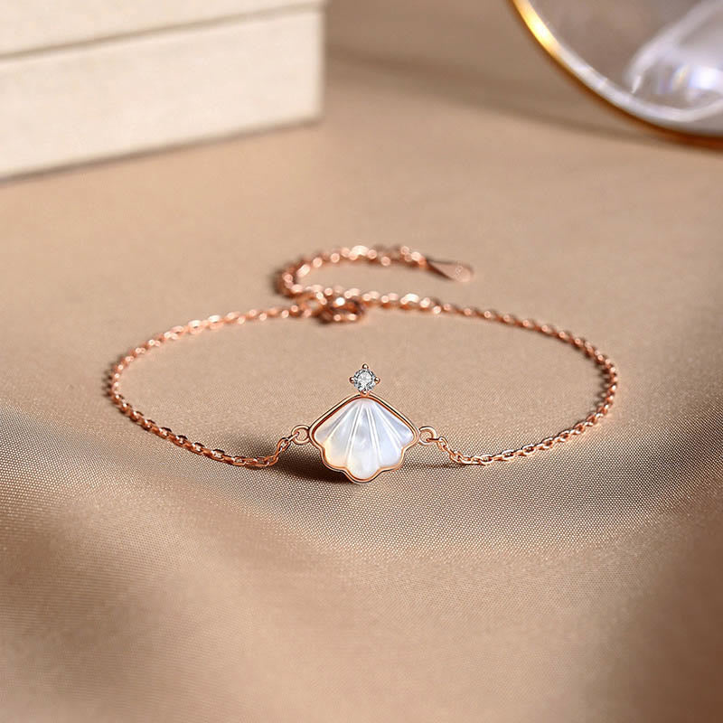Buddha Stones 925 Sterling Silver Tridacna Stone Shell Blessing Necklace Pendant Bracelet Earrings Jewelry Set - Rose Gold - Bracelet(Wrist Circumference 14-17cm) - image 4