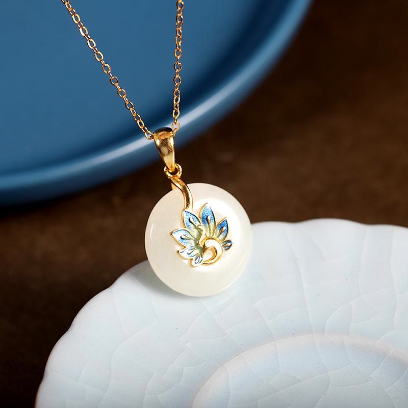 Buddha Stones 925 Sterling Silver Natural Hetian White Jade Peacock Blessing Necklace Pendant Ring Earrings Set - image 3